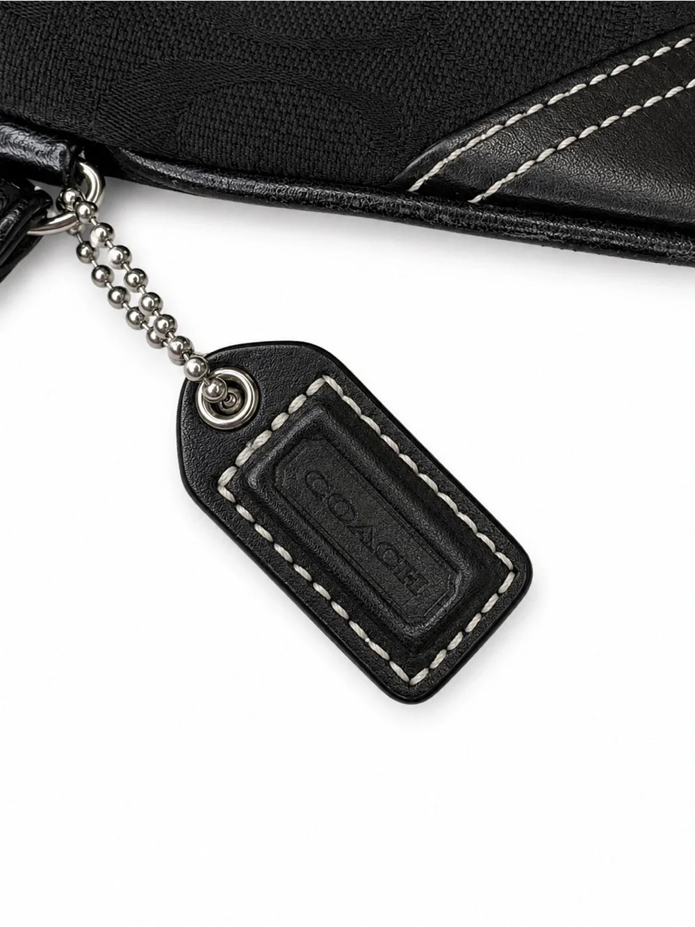Coach Black Signature C Jacquard Wristlet Leather Trim Zip Pouch